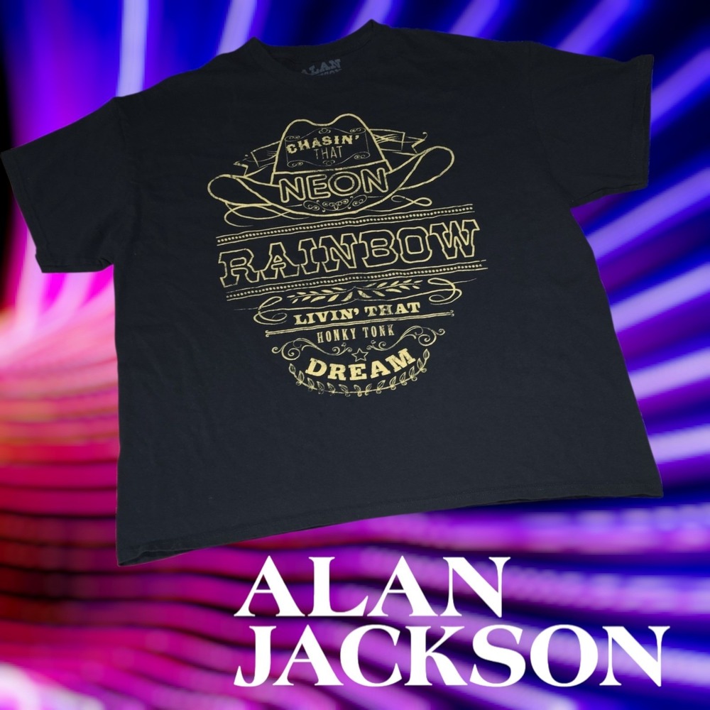 Alan Jackson T-Shirt Mens Chasin That Neon Rainbow Graphic Black XL‎